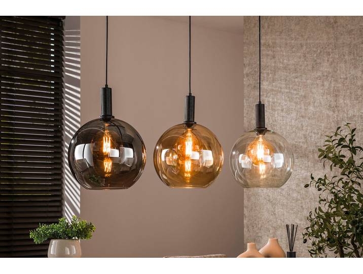 Pendelleuchte Seralis“ – 3 Glasschirme in Chrom, Bernstein und Transparent mit Metall Armatur - Chrom-Bernstein-Transparent - Luxusbetten24
