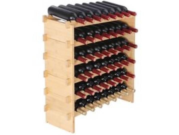 VEVOR Weinregal Weinständer für 48 Flaschen, BambusßFlaschenregal mit 6 Fächern, Stapelbar Vintage Weinständer Metall für Keller, Bar, Lagerraum usw. Flaschenhalter Weinflaschenregal 60 kg Belastbar