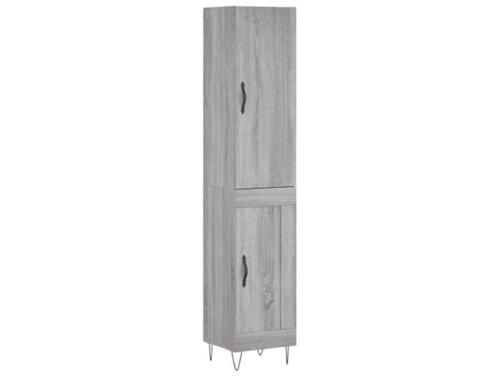 Highboard Grau Sonoma 34,5x34x180 cm Holzwerkstoff mit Türen Stauraumschrank, Wohnzimmermöbel, Standschrank, Metallfüße, viel Platz