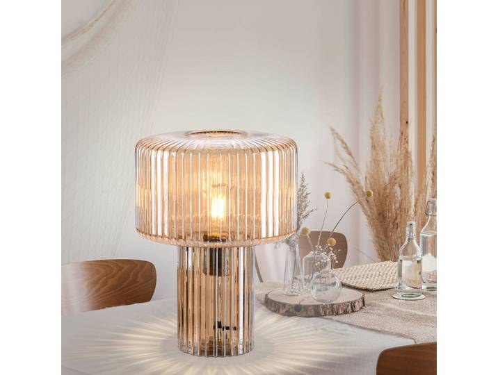 Paul Neuhaus Tischlampe Fungus, creme / amber, für Wohn- / Esszimmer, Glas, Modern