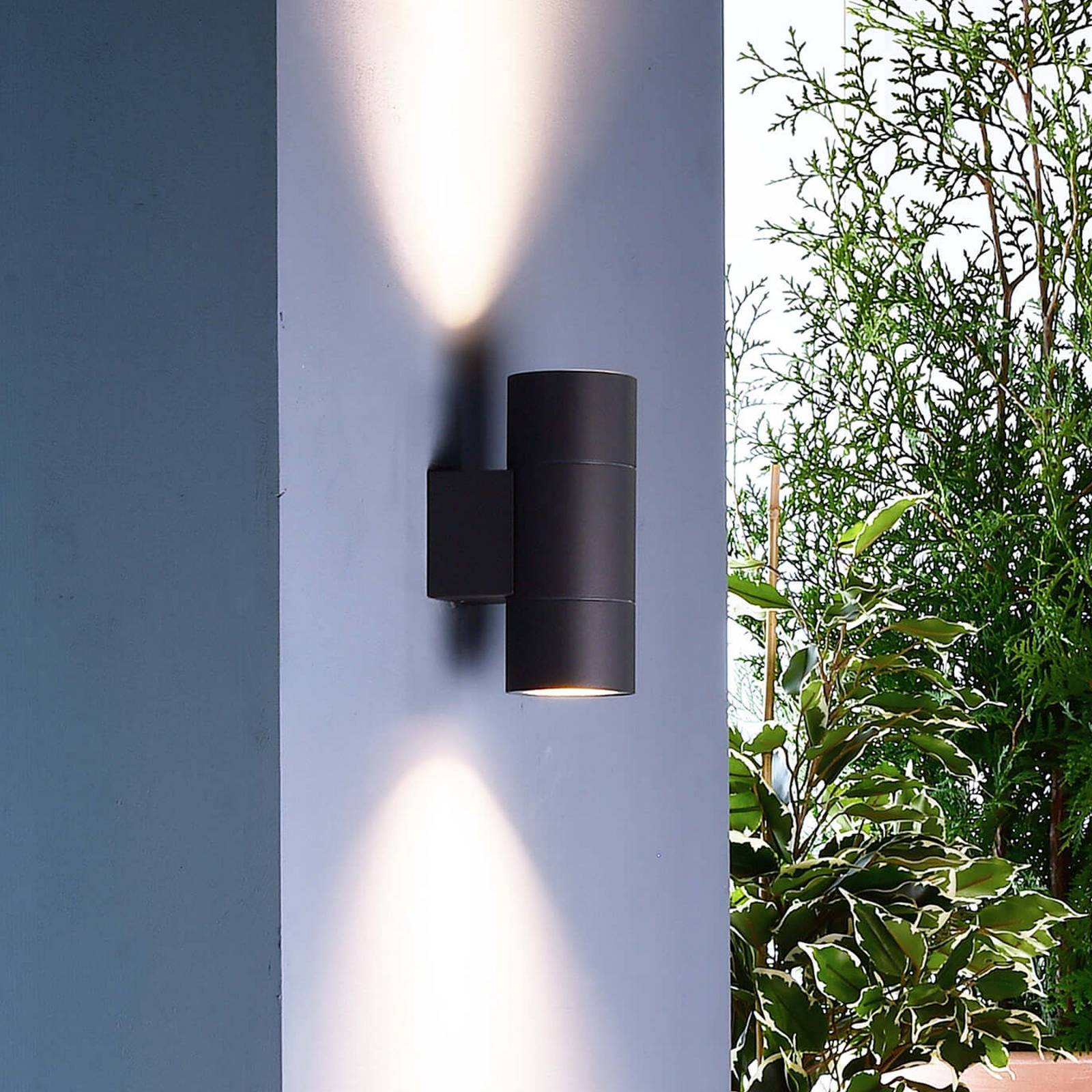 Deko-Light Achernar 2-bulb up/down outdoor wall lamp, black-grey Achernar, dimmable, Black, Aluminium, Modern