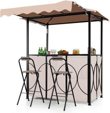 Costway Grill Gazebo with Awning 3-Piece Outdoor BBQ Canopy Double-Tier Soft Top Barbecue Shelter-Coffee