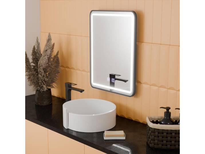 Miroir de Salle de Bain Alessandro Design 45x60cm Rectangulaire LED Desembuage Cadre Noir