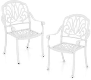 Costway 2 Pieces Patio Cast Aluminum Dining Chairs with Armrests-White