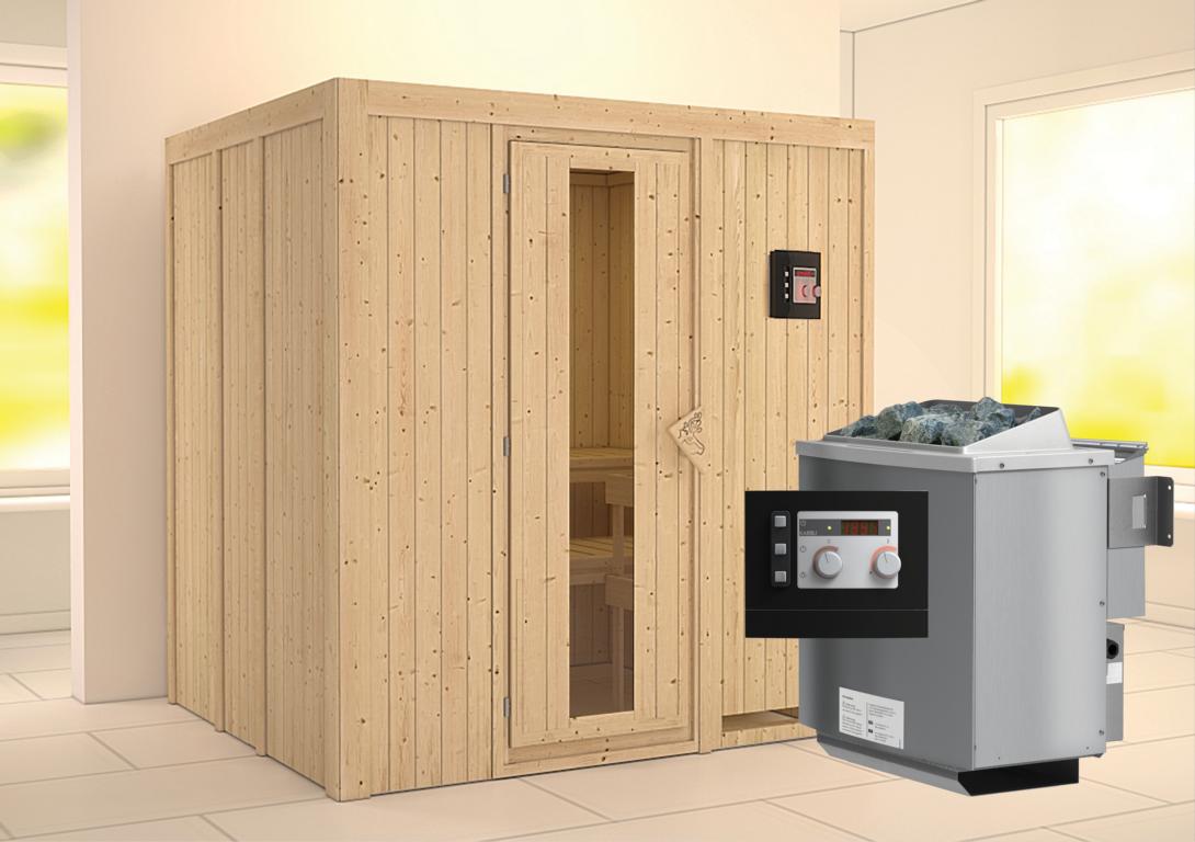 KARIBUHOLZT Sauna Sodin Front ,9kW Bio.Strg m.einer Isoliertür 09231447