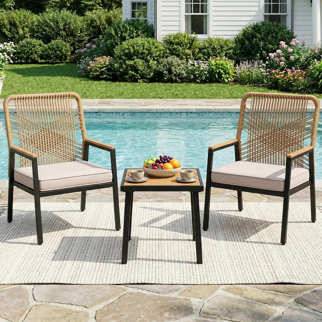 Dakota Fields Outdoor Lounge Chair with Cushions Black/Brown/Beige 92cm H X 64.7cm W X 60.2cm D