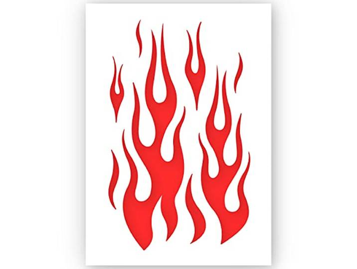 QBIX Groot Vlammen Sjabloon in A5, A4 en A3 formaat – Vuur Stencil – Herbruikbaar Airbrush Sjabloon voor Auto, Motor, Muur en Meubels