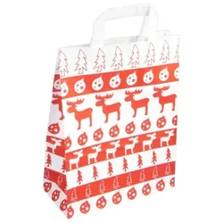 Pack4Food24 250 Papiertragetaschen Geschenktüten weiß 18+8x22cm mit Weihnachtsmotiv "Norweger Elch" 80g/m2