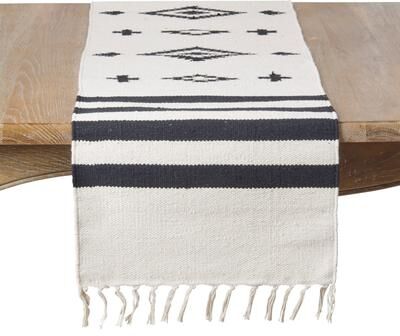 Saro "Southwestern Geometric Table Runner - Handwoven Stripe Pattern with Fringe Tassels for Rustic Dining & Entertaining - 16""x72"""