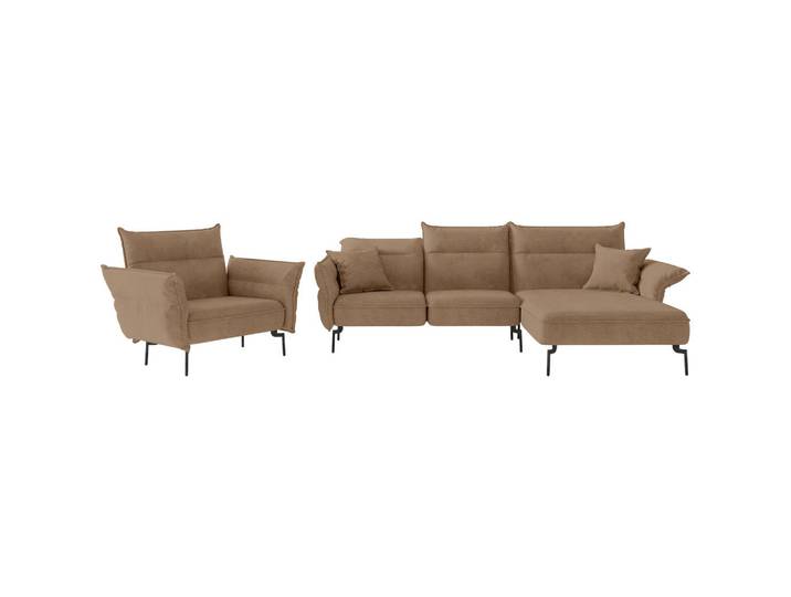 Livetastic Sitzgarnitur Jakarta, Hellbraun, Metall, Füllung: Daunen, Silikon, 265x185 cm, Made in EU, Rücken echt, Wohnzimmer, Sofas & Couches, Sitzgarnituren
