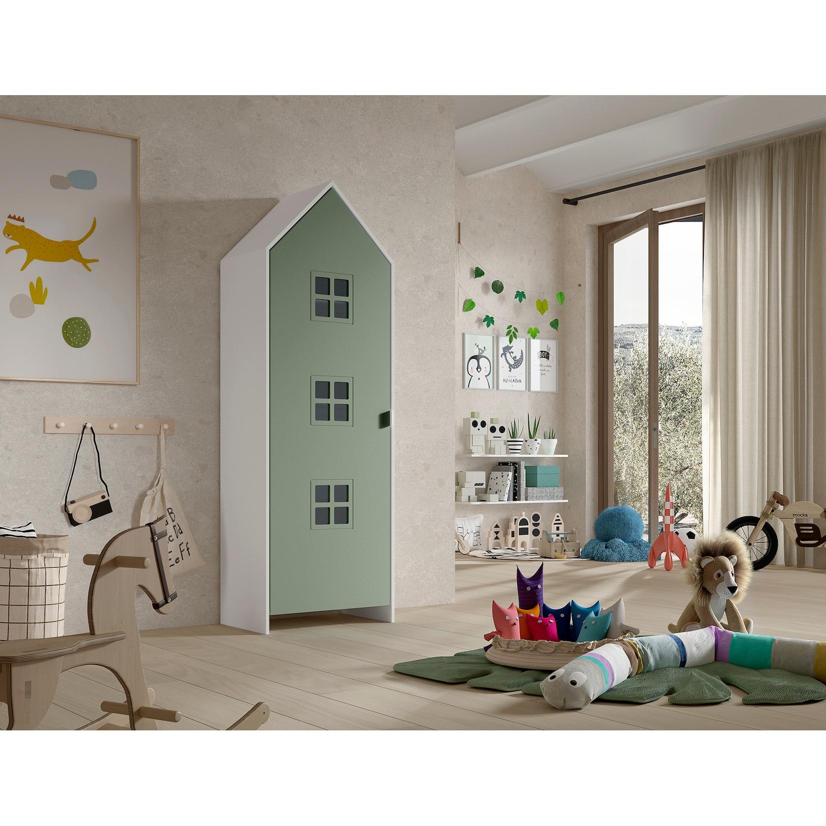CASAMI BRUGES Schrank mit 1 Tür, 3 Fenster, Ausführung MDF grün lackiert
