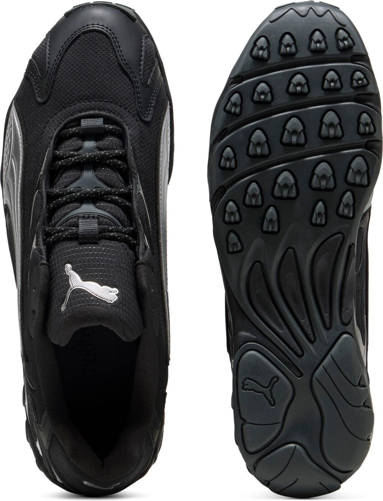 Sneaker PUMA "INHALE SMILE", Damen, Gr. 44, silber (puma schwarz, puma silber), Textil, unifarben, Schuhe Sneaker, für vielseitige Aktivitäten, mit Gummilaufsohle, mit Schnürung puma schwarz, puma silber 44