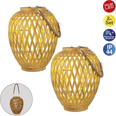 LED Solarleuchte NÄVE "2er Set Korb- / Solardekoleuchte "CESTO", beige (natur), B:20cm H:24cm L:20cm, Leuchten, Inkl. Dämmerungssensor