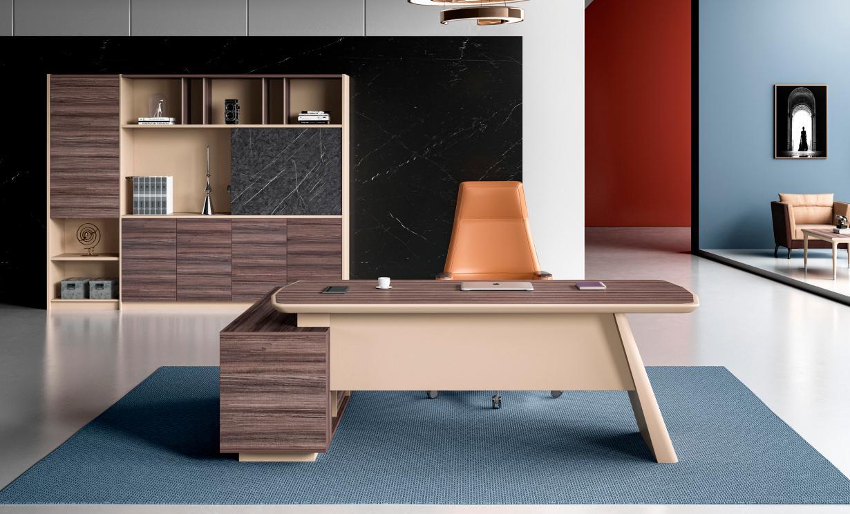 Beige-Braune Büromöbel Exklusiver Bürotisch Moderner Büroschrank 2tlg