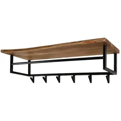 Garderobe Bord aus massivem Akazienholz, modern mit Hutablage und 6 Haken, Natur