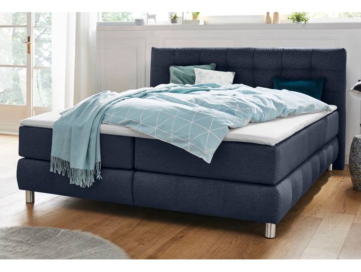 Boxspringbett, 194x211 cm, Polyester, Blau, Inkl. Topper, Skandinavisch, andas