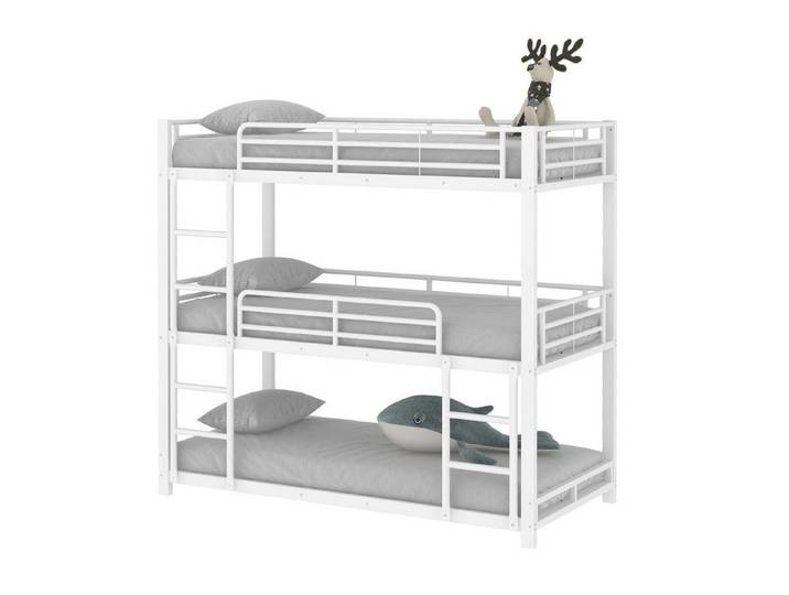 OKWISH Metallbett Funktionsbett,Etagenbett,Eisenbett,Dreifach-Bettgestell (Dreifach-Etagenbett für Kinder, Jugendliche und Erwachsene, 90x200cm), ohne Matratze