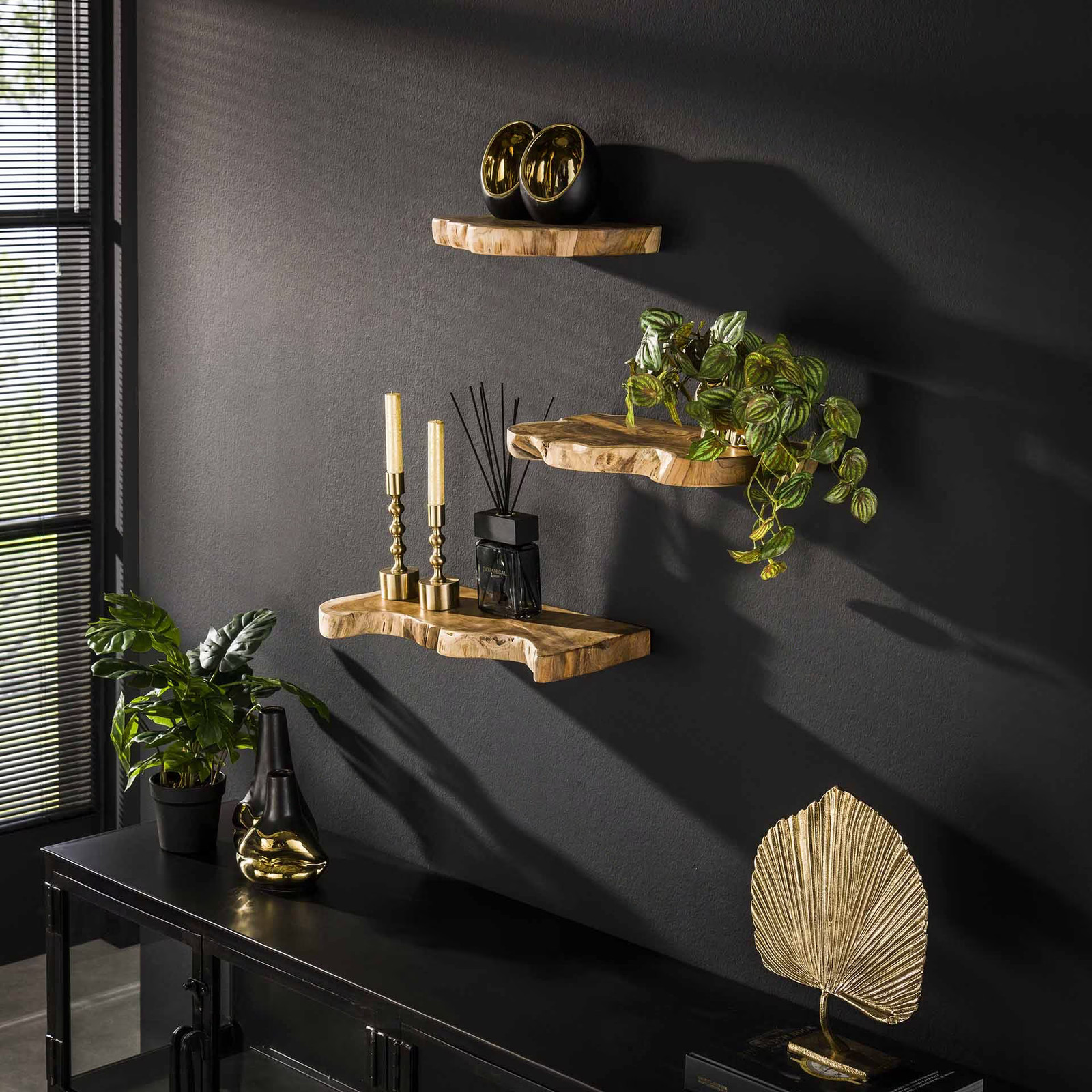 LifestyleFurn Jenene Wandplank Set van 3 stuks - Massief Gerecycled Teakhout