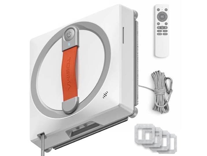 Tosima Fensterputzroboter WA9C Pro, Fensterroboter mit 4 Sprühdüsen, 6 Reinigungsmodi mit intelligenter Wegplanung, Extra Starke Haftung & Fernbedienung Haken für del Robot(Rot)