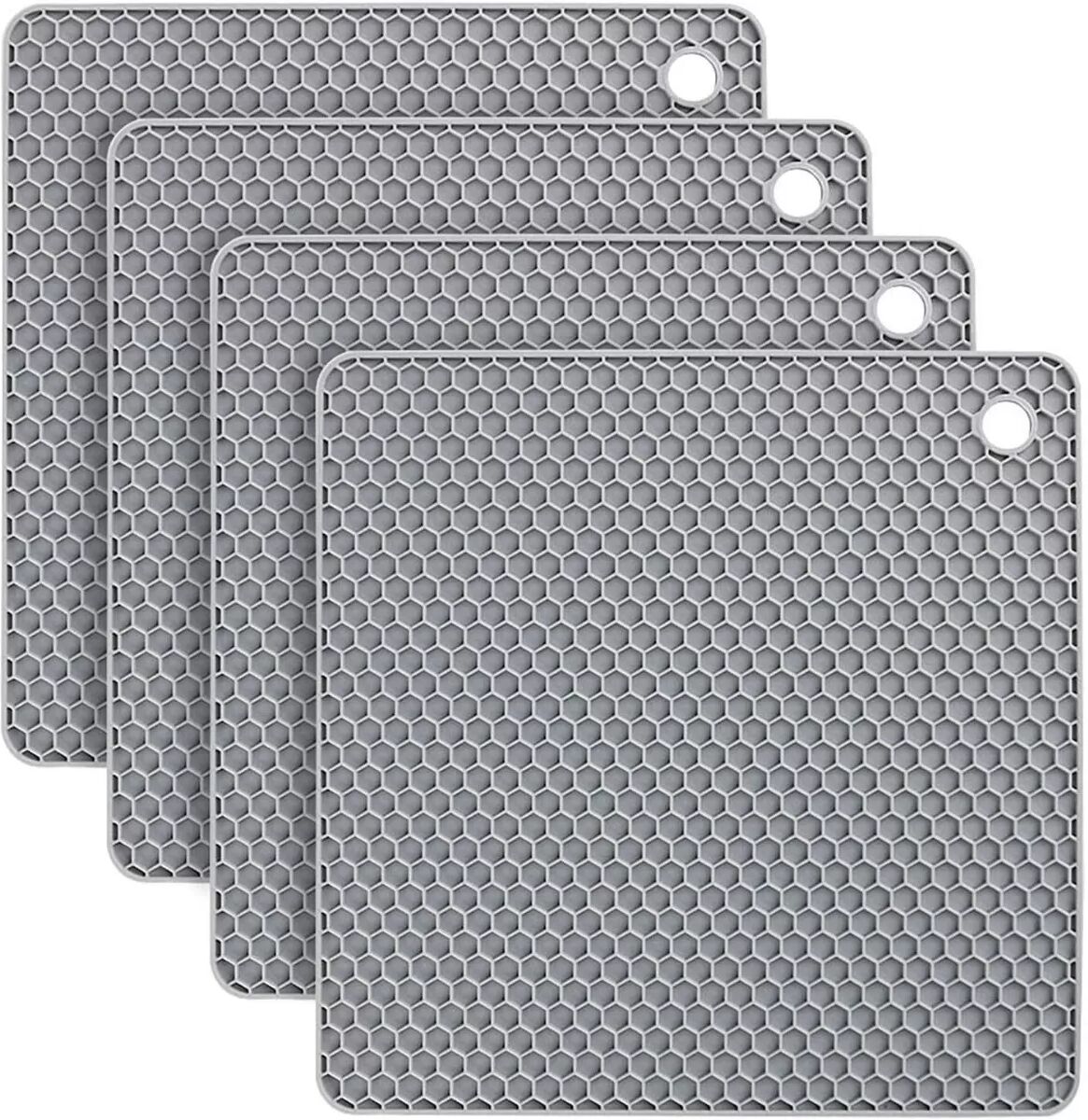 INF 4er-Set Silikon-Topflappen - 18cm Quadratische Hitzebeständige Untersetzer Grau