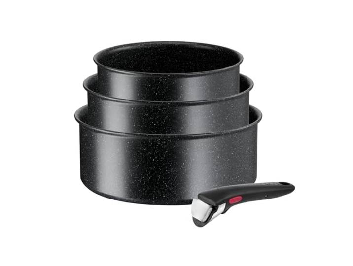 Tefal Ingenio Black Stone 4-tlg. Kasserollenset, Topfset abnehmbarer Griff, 16/18/20 cm, stapelbar, platzsparend, Topfset Induktion mit Antihaftversiegelung, einfache Handhabung und Reinigung, L39996