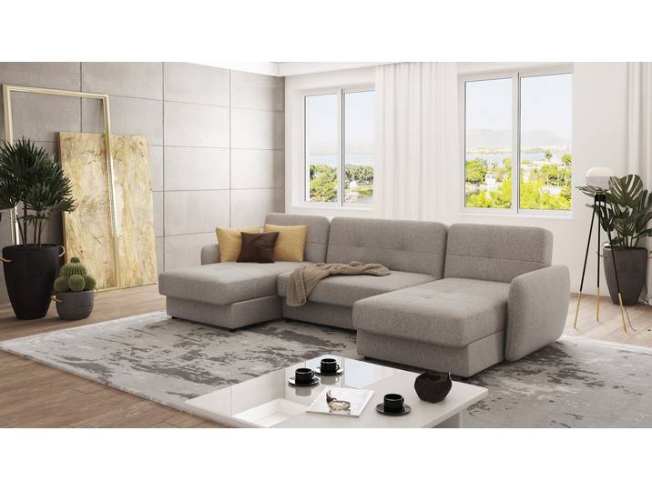 S-Style Möbel Elijah - Wohnlandschaft mit Schlaffunktion und Bettkasten - Dunkelbeige