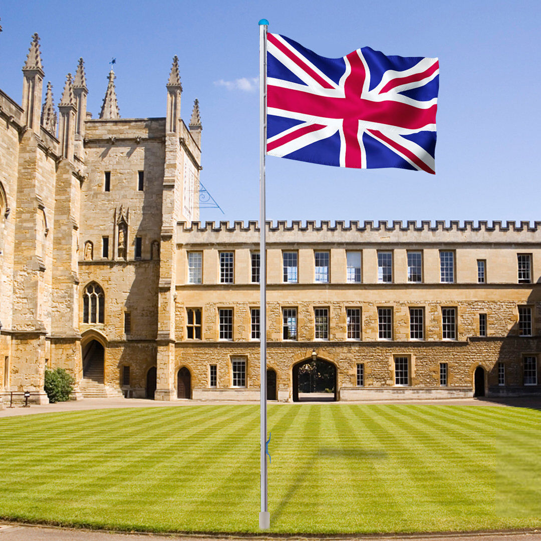 Rebrilliant Flag Pole Kit Aluminum Flagpole with UK Flag, Ground Sleeve & Rope Adjustable Height 225-650 cm Sectional Weather-resistant for Outdoor Residential Ga 650cm H X 150cm W