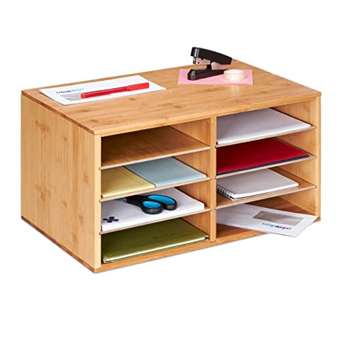 Relaxdays Brievenbak van bamboe met 8 vakken, beige/bruin
