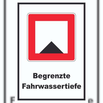 HB-Druck Begrenzte Fahrwassertiefe Tiefe unter Wassserspiegel begrenzt Symbol und Text A4 (210x297mm)
