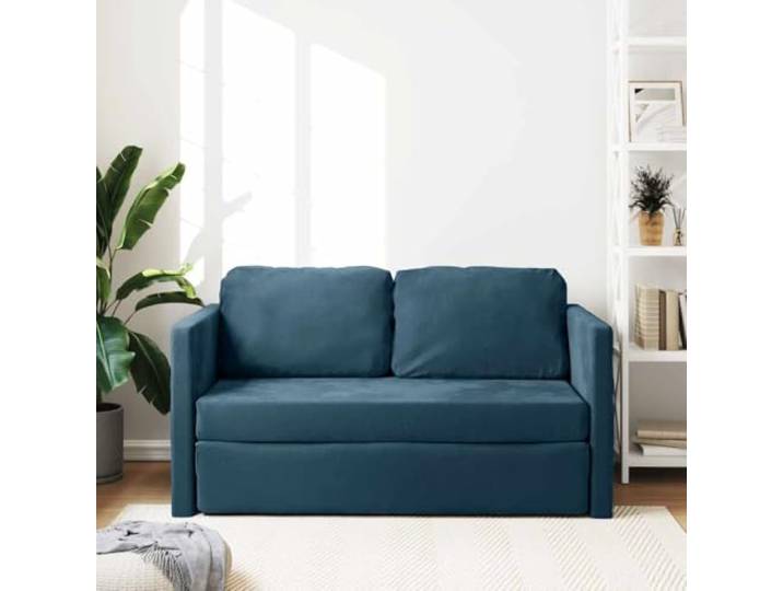 KTHLBRH Schlafsofa 2-in-1, Blau, 122 x 204 x 55 cm, Samt Gestell aus Metall, Schaumstoff, Kapazität 110 kg, mit Kissen, für Wohnzimmer und Schlafzimmer