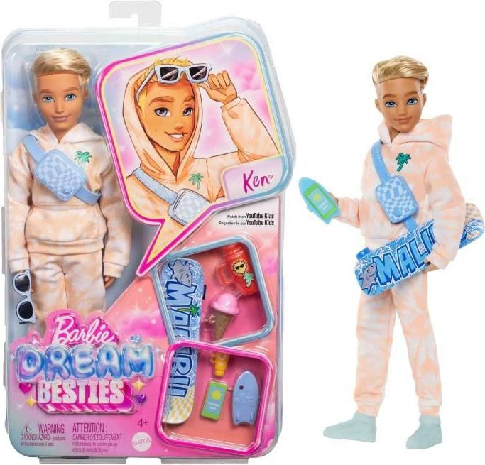 Barbie Ken Dream Besties pop met blond haar, 11 bewegende delen en 9 accessoires