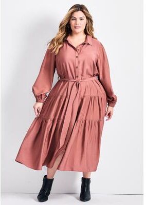 Plus Size Women's Marianne Tiered Shirtdress by Avenue in Hazelnut (Size 16)
