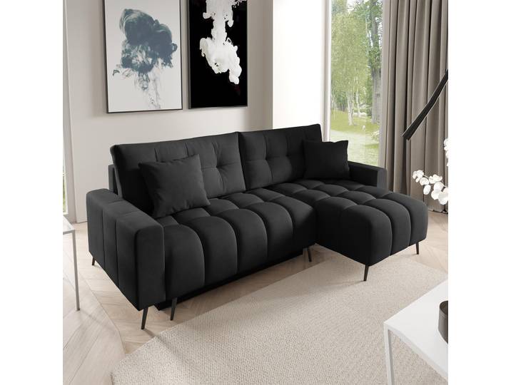 Ecksofa DENVER Anthrazit, L-Form - mit Schlaffunktion, Bettkasten & universeller Ottomane