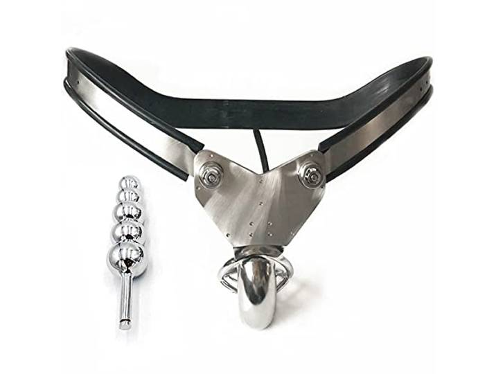 ZWBHSH Keuschheitsgürtel Mann Edelstahl Unterhosen Keuschheitskäfig mit Analplug SM Bondage Fetisch Keuscheitsguertel Cock Cage Chastity Device für Party Sex Spielzeug,90/100 cm