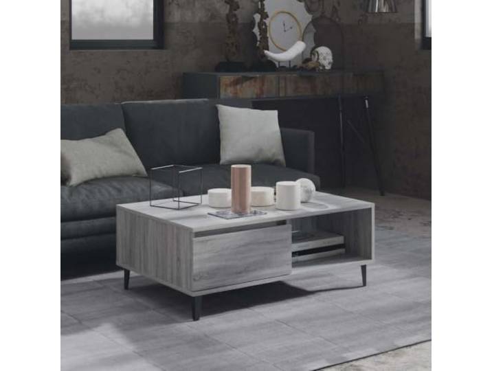 HEFZGDB Grauer Couchtisch Sonoma 90x60x35 cm aus Holzwerkstoff mit Metallbeinen und Stabiler Ablagefläche für Wohnzimmer