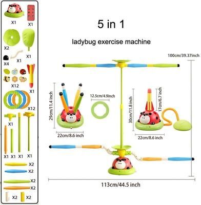 Uplifted Finds Ladybug 3 in 1 Multifunction Sport Game Skip, Toss & Rocket Launcher 296y 5 In 1