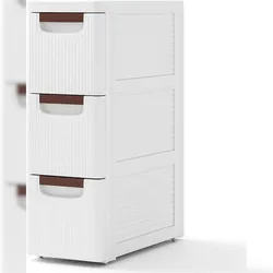 COSTWAY Schmaler Nischen-Schrank mit Rädern, Nischen-Regal 20 cm Breit, Nischen-Wagen mit 3 Schubladen, Badezimmerwagen