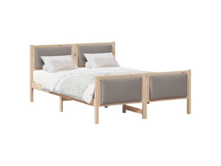 KTHLBRH Bettgestell Taupe 140 x 200 cm Holz Kiefer Gepolstertes Kopfteil aus Polyester, Lattenrost, geräumiges Dach, max. Belastung 200 kg
