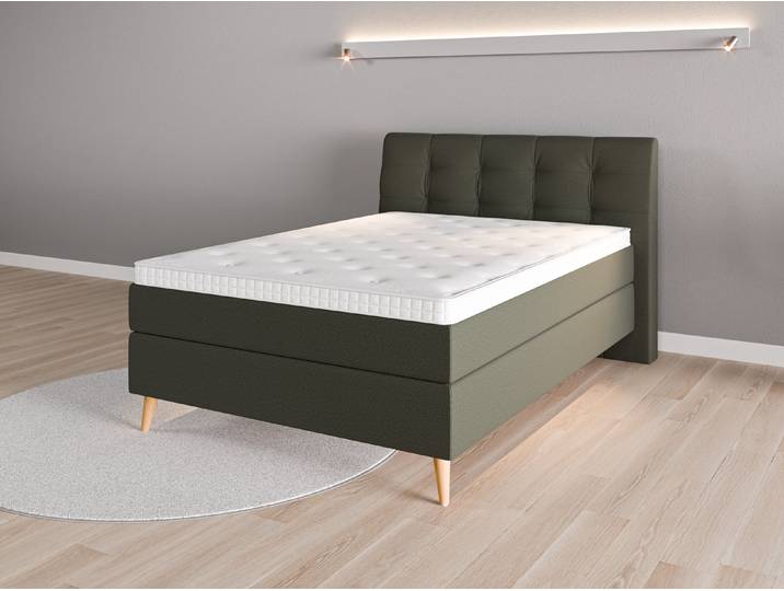 Boxspringbett 140x200 Nr. 1 - Grün (Waldgrün) - Softwolle