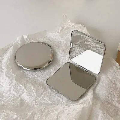 Quick Pick Pro Stainless Steel Portable Women Makeup Mirror, Hand Pocket Folded Side Cosmetic, Small Travel Compact Mirror Shapes 2pcs