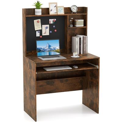COSTWAY 89x50x138 cm Schreibtisch mit magnetischer Pinnwand, Aufsatz, Tastaturablage & verstellbarer Ablage