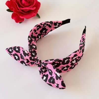 The Handy Homestead Fuchsia Pink Large Bow Headband For Women Leopard Rose Polka Dot Hair Accessory b