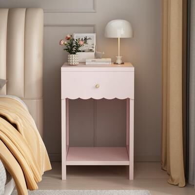 Telepassa Scalloped Edge Bedside Table Nightstand