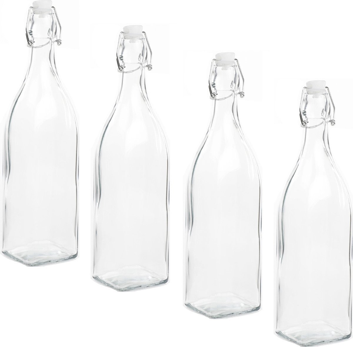 Set van 6 HI Decoratie glazen flessen met beugeldop, 1 liter per stuk