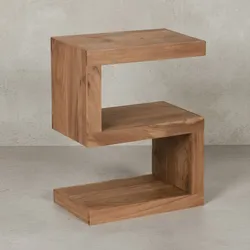 KADIMA DESIGN Beistelltisch "S" Cube NAKO: Sheesham-Holz, S-Form, 44x30 cm, 60 cm Höhe, handgefertigt.