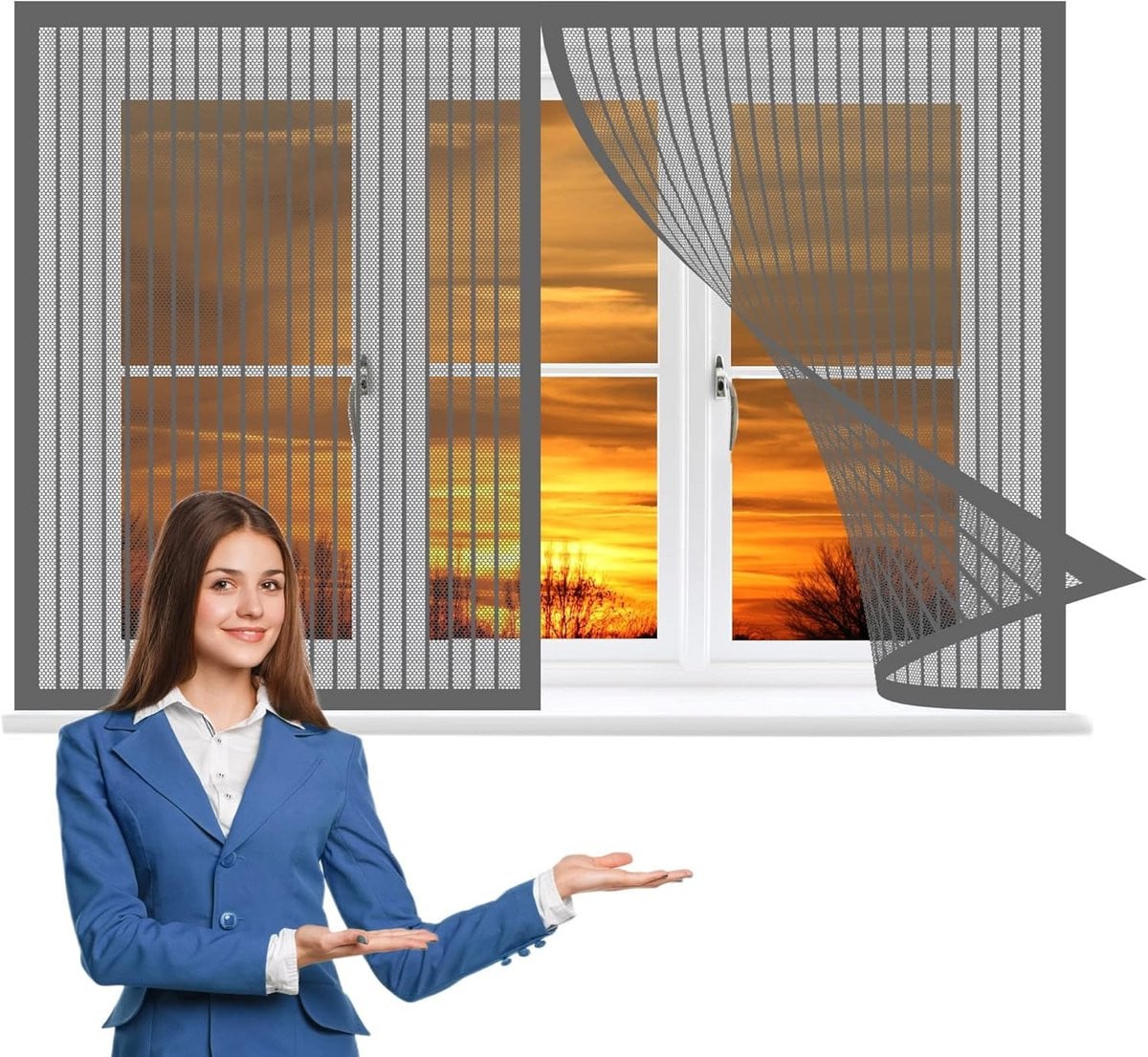 Magnetisch Vliegenraamhor Grijs - 160 x 170 cm - Eenvoudig te installeren muggenhor voor ramen