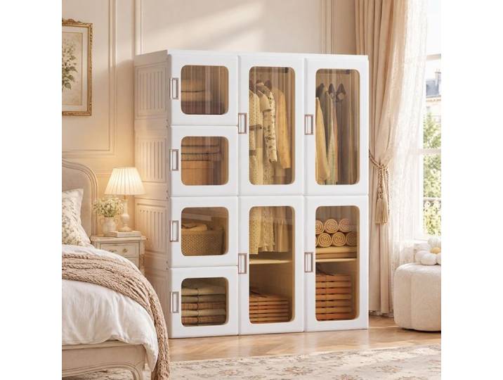 Armoire blanche à portes transparentes conception monobloc pliable 104 x 50 x 23 8 cm