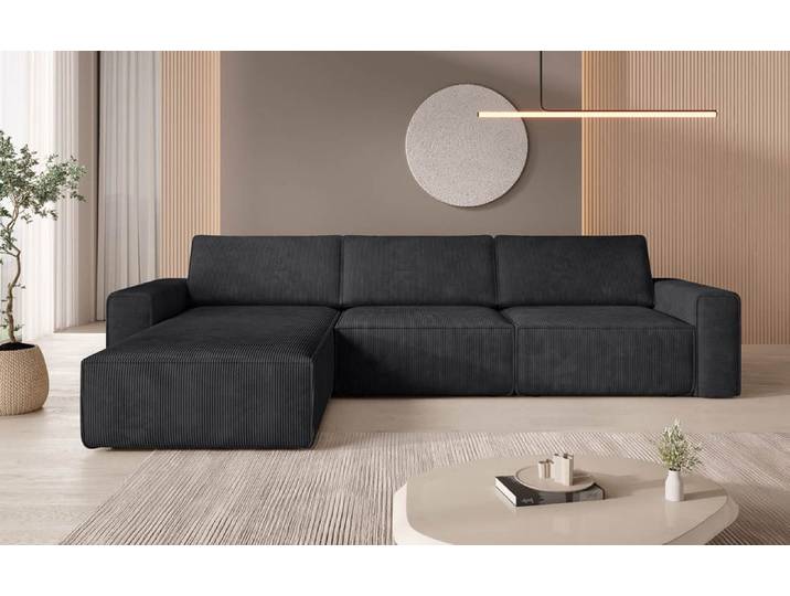 Modulares Ecksofa Yuma aus Cord - Links - Schwarz - Cord - Luxusbetten24