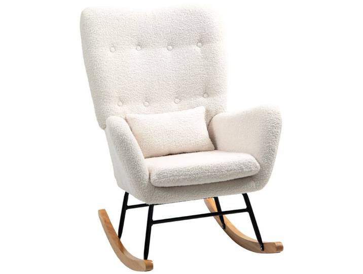 Chaise oscillante aile de rochers avec accoudoir look en tissu en peluche fauteuils allaités avec des patins en bois blanc crème