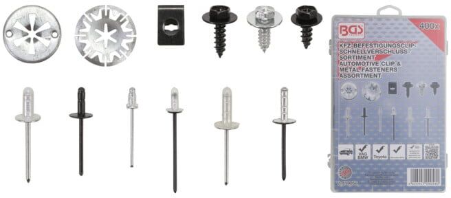 BGS Assortiment de clips de fixation automobiles pour Audi, VW, Toyota, Mercedes-Benz, BMW 400 pièces ; BGS technic (9058)
